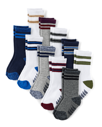 Baby And Toddler Boys Striped Cushioned Crew Socks 10-Pack