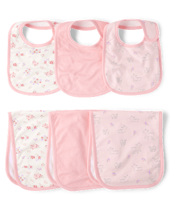 Baby Girls Floral Deer Bib And Burp Cloth 6-Piece Set