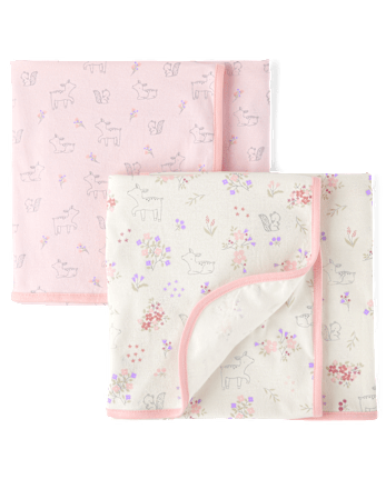 Baby Girls Floral Deer Swaddle Blanket 2-Pack