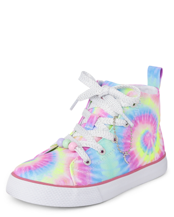 Girls Rainbow Tie Dye High Top Sneakers
