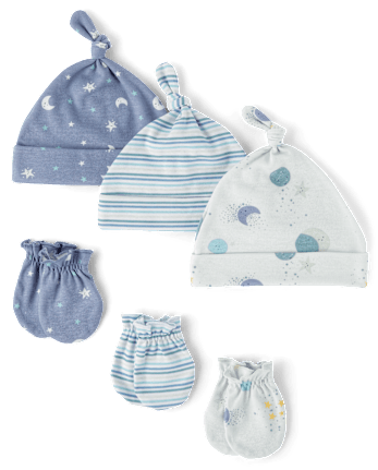 Baby Boys Moon Hat And Mittens 6-Piece Set