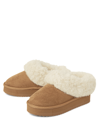 Girls Platform Teddy Slip Ons