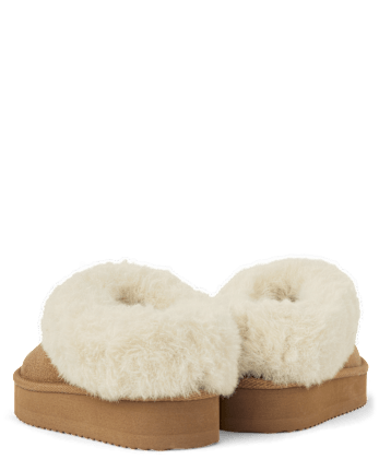 Girls Platform Teddy Slip Ons