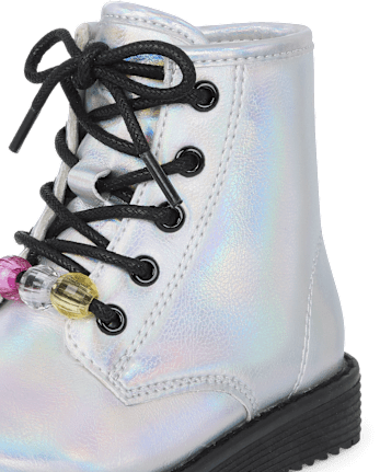Toddler Girls Holographic Beaded Lace Up Booties