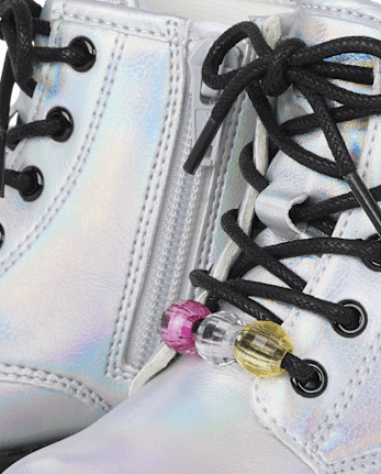 Toddler Girls Holographic Beaded Lace Up Booties
