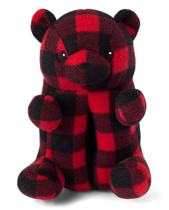 Unisex Kids Matching Family Buffalo Plaid Bear Slippers