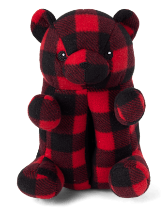 Kids Matching Family Buffalo Plaid Bear Slippers