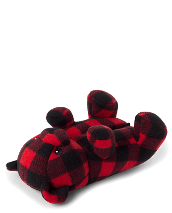 Unisex Kids Matching Family Buffalo Plaid Bear Slippers