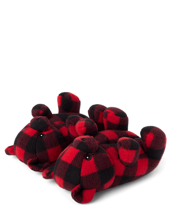 Unisex Toddler Matching Family Buffalo Plaid Bear Slippers