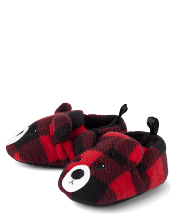 Baby Matching Family Buffalo Plaid Bear Slippers