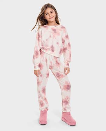 Girls Tie Dye Fleece Cropped Sweatshirt