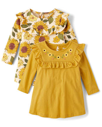 Baby Girls Sunflower Bodysuit Dress 2-Pack