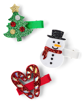 Girls Glitter Christmas Hair Clip 3-Pack