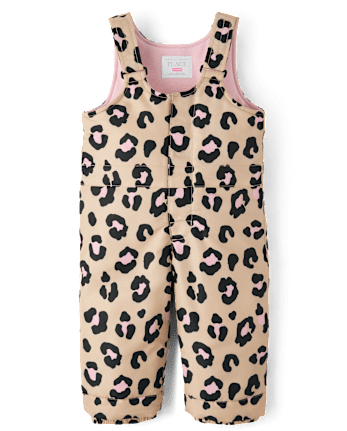 Toddler Girls Leopard Snow Overalls