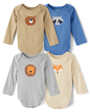 Unisex Baby Animal Bodysuit 4-Pack