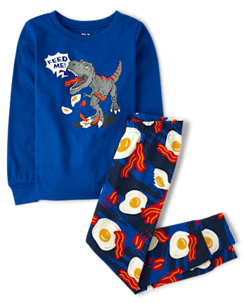 Boys Breakfast Dino Snug Fit Cotton Pajamas