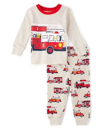 Baby And Toddler Boys Long Sleeve Fire Truck Snug Fit Cotton Pajamas TAN The Children s Place