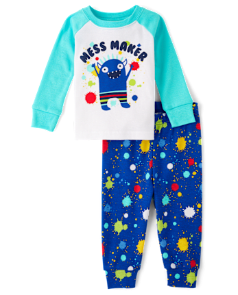 Pijamas de algodón ajustados para bebés y niños pequeños Mess Maker Monster