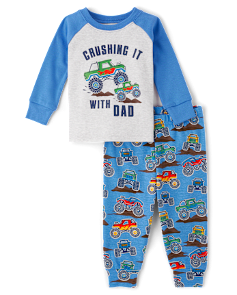 Baby And Toddler Boys Long Raglan Sleeve Monster Truck Snug Fit Cotton Pajamas BLUE The Children s Place