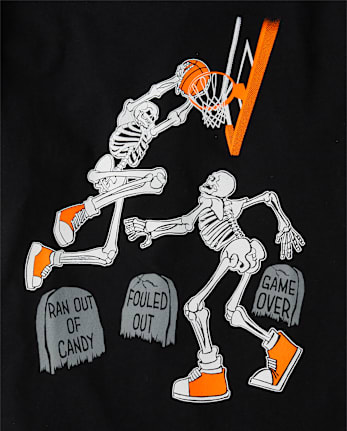 Boys Glow Skeleton Basketball Graphic Tee