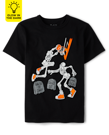 Boys Glow Skeleton Basketball Graphic Tee