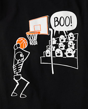 Boys Glow Skeleton Ghost Basketball Graphic Tee