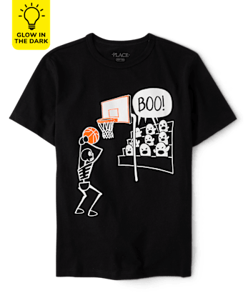 Boys Glow Skeleton Ghost Basketball Graphic Tee