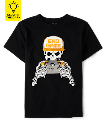 Boys Glow Skeleton Gamer Graphic Tee