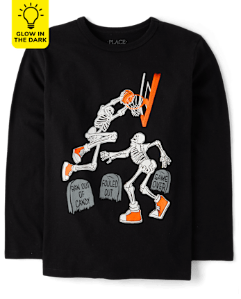 Boys Glow Skeleton Basketball Graphic Tee