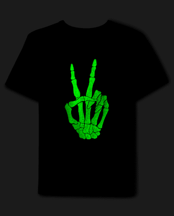 Unisex Kids Glow Skeleton Peace Sign Graphic Tee