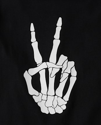 Unisex Kids Glow Skeleton Peace Sign Graphic Tee