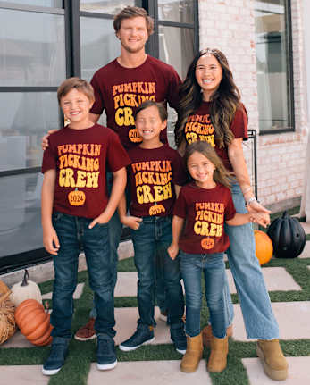 Unisex Kids Matching Family Pumpkin Picking Crew 2024 Graphic Tee