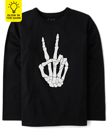 Unisex Kids Glow Skeleton Peace Sign Graphic Tee