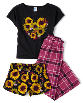 Girls Sunflower 3-Piece Pajama Set