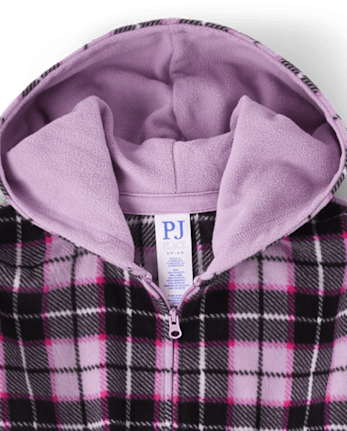 Girls Plaid Microfleece One Piece Pajamas