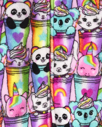 Girls Animal Milkshake One Piece Pajamas - Cozy Fleece