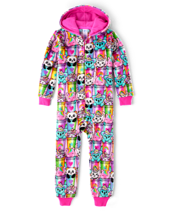 Girls Animal Milkshake Fleece One Piece Pajamas