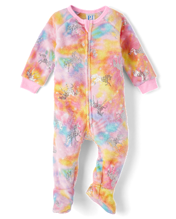 Baby And Toddler Girls Foil Unicorn Fleece Footed One Piece Pajamas