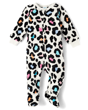 Baby And Toddler Girls Rainbow Leopard Fleece Footed One Piece Pajamas