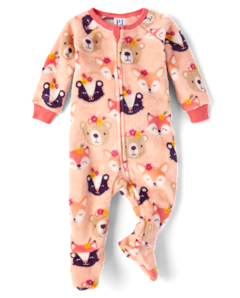 Baby And Toddler Girls Animal Fleece Footed One Piece Pajamas