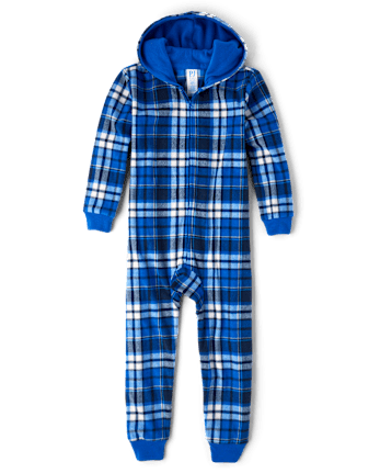 Boys Plaid Microfleece One Piece Pajamas