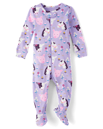 Baby And Toddler Girls Farm Animal Snug Fit Cotton Footed One Piece Pajamas