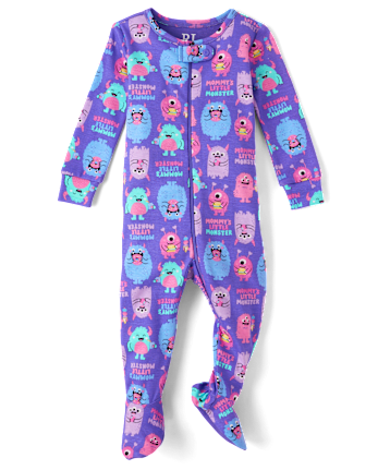 Baby And Toddler Girls Monster Snug Fit Cotton Footed One Piece Pajamas