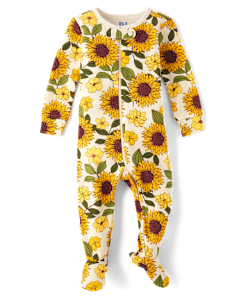Baby And Toddler Girls Sunflower Snug Fit Cotton Footed One Piece Pajamas