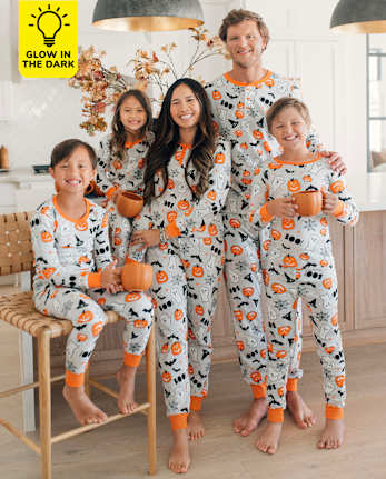 Pijamas de algodón unisex para niños con brillo familiar a juego para Halloween