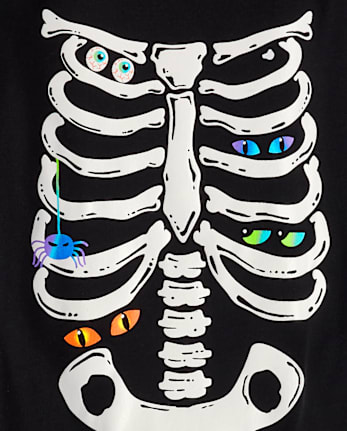 Pyjama en coton ajusté avec squelette phosphorescent pour enfants - BLACK