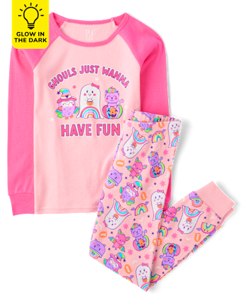 Girls Glow Ghouls Wanna Have Fun Snug Fit Cotton Pajamas