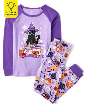 Girls Glow Cat Witch Snug Fit Cotton Pajamas