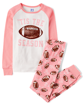 Girls Matching Family Long Raglan Sleeve Football Snug Fit Cotton Pajamas PINK The Children s Place