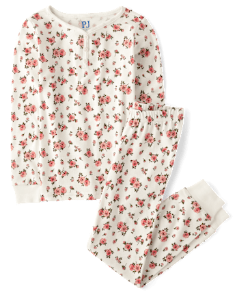 Girls Floral Henley Snug Fit Cotton Pajamas